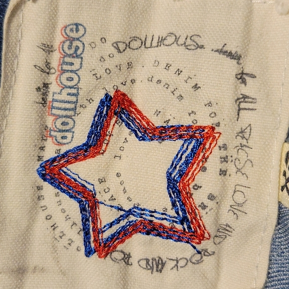 Medium wash denim blue distressed overall romper shortalls overalls Dollhouse XS - Picture 9 of 11